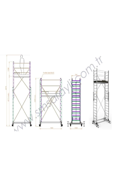 SARAYLI Aluminyum Mega Tp Platform Iskele 7511-m (2X11) (2X11) Tekerlekli 544x185x75 Cm - 2