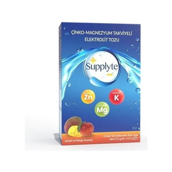 Supplyte Çinko Magnezyum Takviyeli Elektrolit Saşe Şeftali Mango Aromalı 8'Li