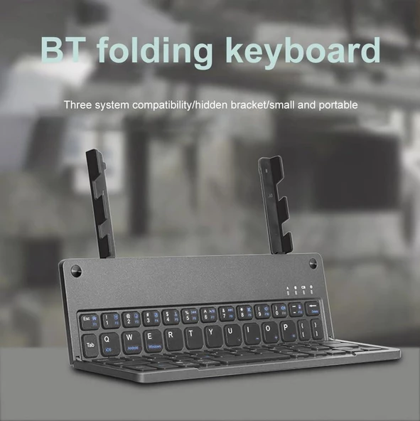 Apple iPad 9. Nesil 10.2" Uyumlu Kablosuz Bluetooth Şarjlı Kendinden Standlı Katlanır Klavye - Resim 9