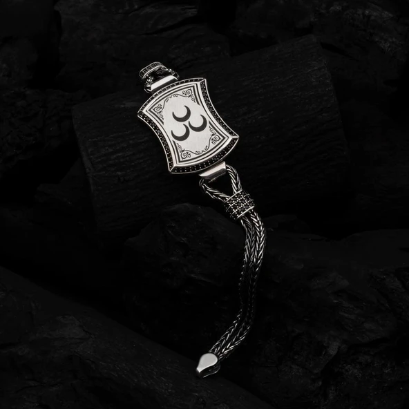 3 Hilal Motifli 925 Ayar Gümüş Erkek Bileklik Künye ürün görseli 1