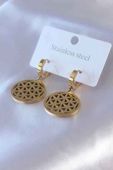 316L Çelik Gold Renk Lotus Model Kadın Küpe ürün görseli 1