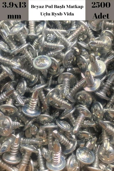 Rysb 3,9x13 mm 2500 Adet Beyaz Pul Başlı Matkap Uçlu Vida Otomatik Vida ürün görseli 1