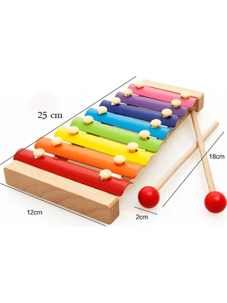 Wooden Toys Eğitici Ahşap Ksilofon 8 Nota 8 Ton 25 cm 8 Tuşlu Sesli Selefon Oyuncak