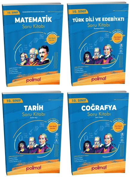 Polimat 2025 10. Sınıf Matematik + Türk Dili + Tarih + Coğrafya Soru Seti 4 Kitap