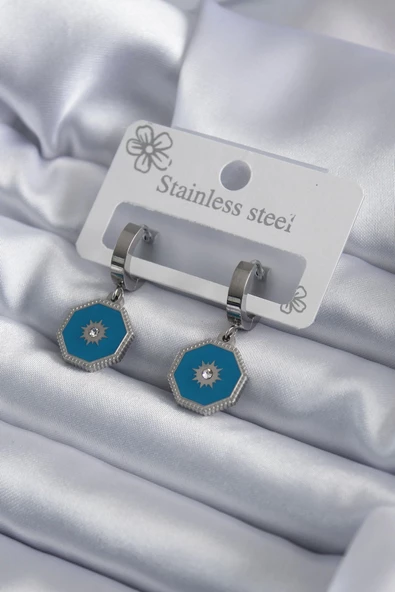 316L Çelik Gümüş Renk Geometrik Model Zirkon Taş Detay Kadın Küpe ürün görseli 1