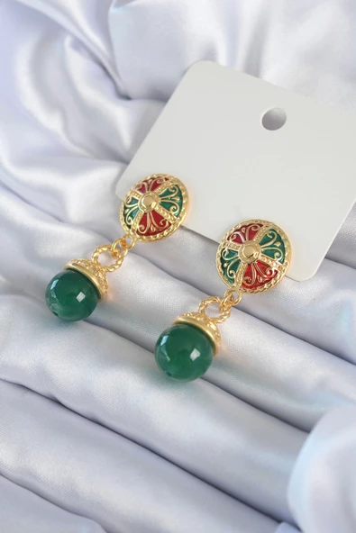 Gold Renk Motif İşlemeli Sallantı Model Pirinç VİP Kadın Küpe ürün görseli 1