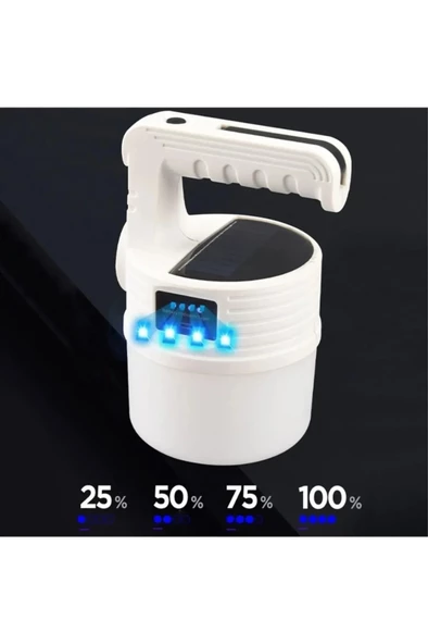 P-300w 10modlu Güneş Enerjili Solar Aydınlatma Kamp Çadır Lambası Ampül Led Şarjlı Işıldak El Feneri - 3