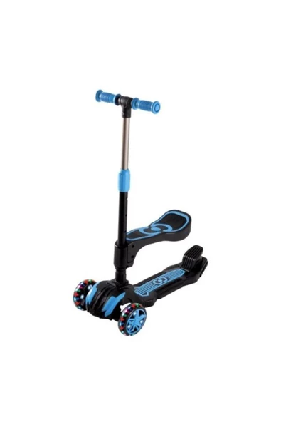5+ Yaş Süper Cool Wheels Led Işıklı Oturaklı Mavi Renk Combo Scooter Mavi 3 Tekerli - 3