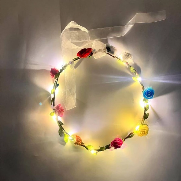 Renkli Çiçekli Çember Işıklı Taç - Resim 2