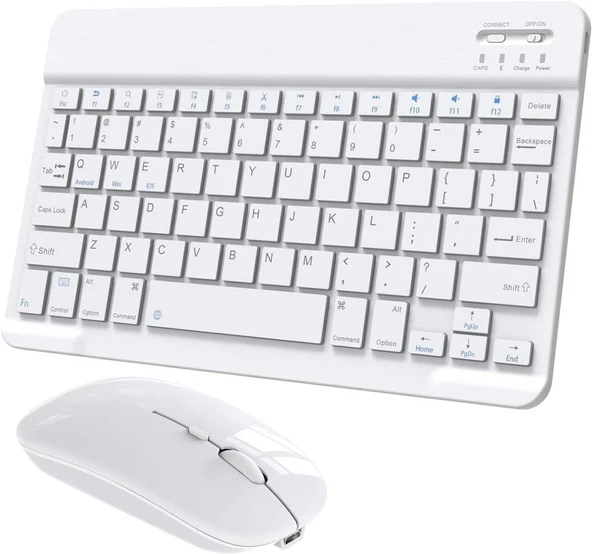 Hometech Alfa 10RX 10.1" Uyumlu Kablosuz Bluetooth Şarjlı Klavye Şarjlı Mouse Seti - Beyaz