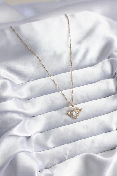 316L Çelik Gold Renk Zincir Zirkon Taşlı Kalp Model Kadın Kolye - Resim 2