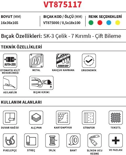 Vip-Tec VT875117 Profesyonel Maket Bıçağı 18mm Alüminyum Gövde - 3