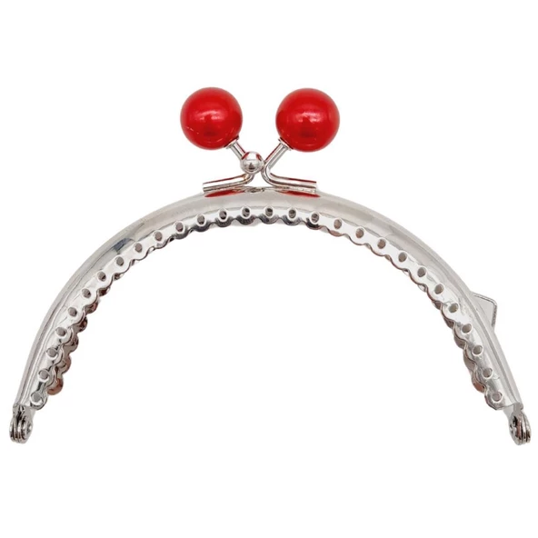 Angel Çanta Aksesuar 10.5 cm Gümüş Metal Bordo Toplu Oval Cüzdan Klipsi Çanta Bursu Model 2