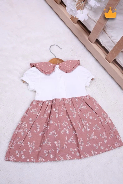 Babydola %100 Pamuk Kız Bebek Çocuk Yaka Detaylı Çiçek Desenli Bayramlık Elbise 15220 - 4