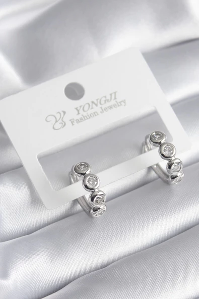 Pirinç Gümüş Renk Zirkon Taşlı Kadın Küpe ürün görseli 1