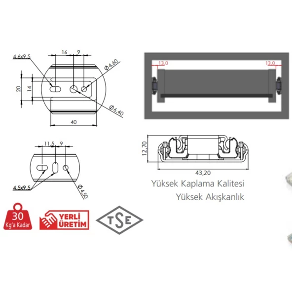 Canex Teleskopik Bilyalı Ray 43x45 CM Çekmece Rayı Takım - 4