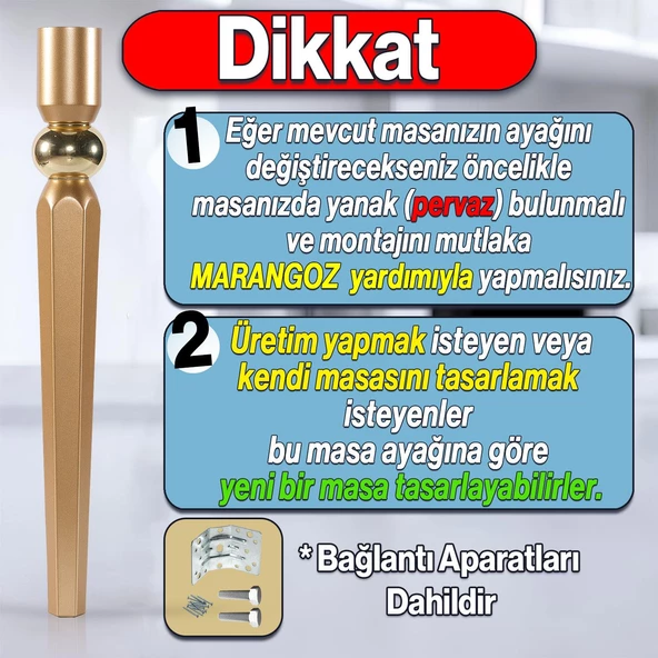 4 Adet Elips Masa Dresuar Ayağı 75 cm Plastik Gold Altın Mutfak Yemek Masası Mobilya Ayakları - Resim 2