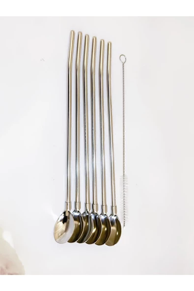 Kaşıklı Pipet Seti 6'lı Paslanmaz Çelik, Gold Renk - 2
