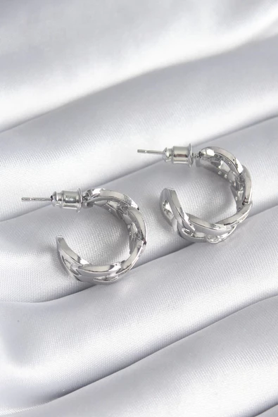 Pirinç Gümüş Renk Zirkon Taşlı Zincir Model Kadın Küpe - Resim 2