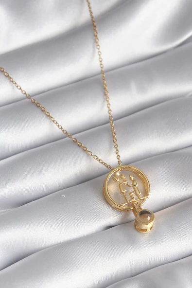 316L Çelik Gold Renk İnsan Figür Model '100 Dilde Seni Seviyorum' Projeksiyon Aksesuar Kadın Kolye ürün görseli 1