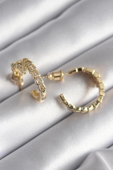 Pirinç Gümüş Renk Zirkon Taşlı Yılan Model Kadın Küpe ürün görseli 1