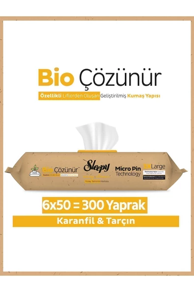 Sleepy Bio Çözünür Karanfil ve Tarçın Yüzey Havlusu 6 x 50'li