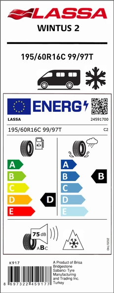 LASSA 195/60 R16C 99/97T WİNTUS 2 HAFİF TİCARİ KIŞ LASTİĞİ ( ÜRETİM YILI: 2024 )