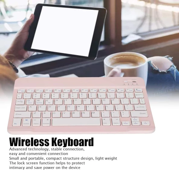 Hegitech X30 10.1" Uyumlu Kablosuz Bluetooth Şarj Edlebilir Türkçe Q Klavye - Pembe - 2