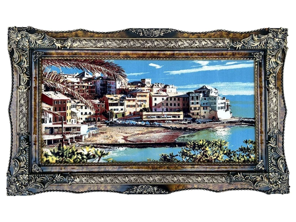 Riviera'da Bir Gün Adlı İran Tebriz Halı Tablo 123x73cm - Duvar Halı Kilim Tablo