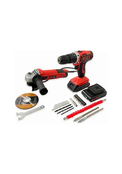 Klpro KLEco KETM1875 18V/1.5 AH Çift Akülü Darbeli Matkap + 750W Avuç Taşlama + 23 Parça Aksesuar Set - 2