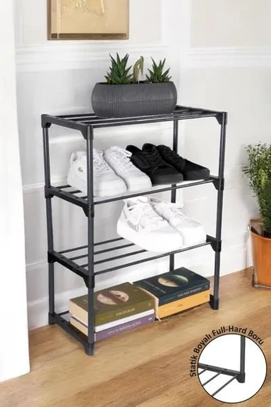 Metal Çok Amaçlı Raf Ayakkabılık Kitaplık Çiçeklik 4 Katlı Organizer - 5