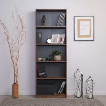 Modern 5 Raflı Kitaplık-Koyu Ceviz (Oslo Ceviz) 64x182x26 cm - 2