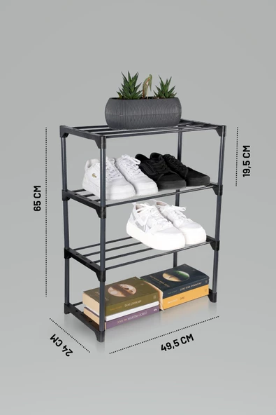 Metal Çok Amaçlı Raf Ayakkabılık Kitaplık Çiçeklik 4 Katlı Organizer - 2