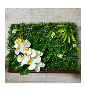 Yapay Islak Doku Beyaz Orkideli Yeşil Panel Şimşir 40x60 Sık Doku Renkli Garnitürlü - 2