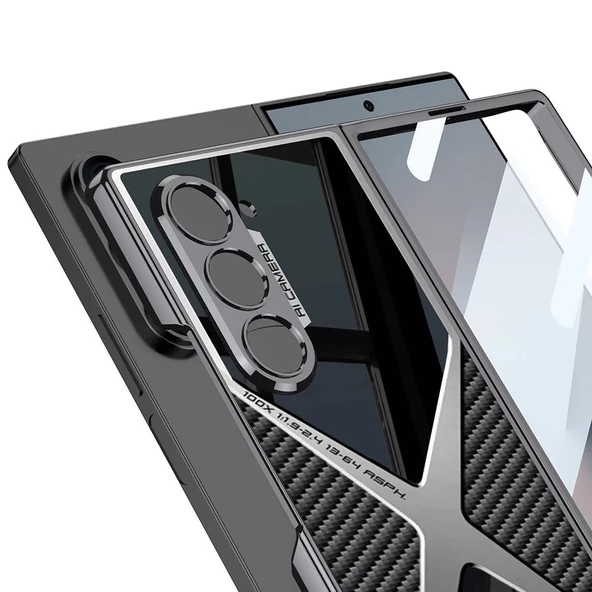 Galaxy Z Fold 6 Kılıf Ultra İnce Kamera Korumalı PC + Karbon Arka Yüzey Redclick X-Pro Kapak - Resim 2