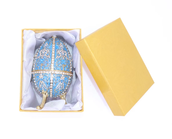Swaroski Taşlı Büyük Faberge Yumurta Takı Kutusu - Mavi - 5