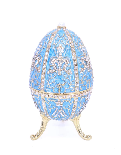 Swaroski Taşlı Büyük Faberge Yumurta Takı Kutusu - Mavi