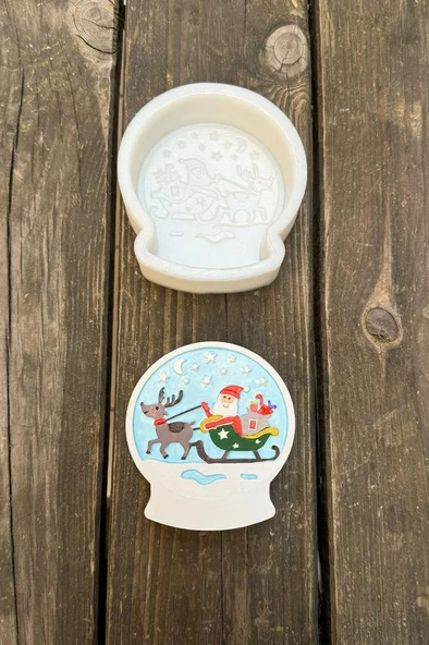 2D Kar Küresi Noel Baba Desenli Silikon Mum Kalıbı - 4