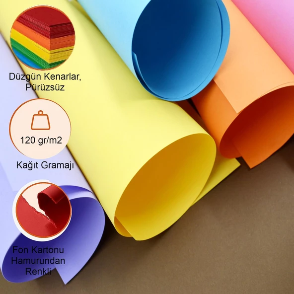 Gen-Of 25x35 Fon Kartonu 120 gr 10 Renk ve 300 Mikron Çıtçıtlı Dosya GEN-9121 - 4