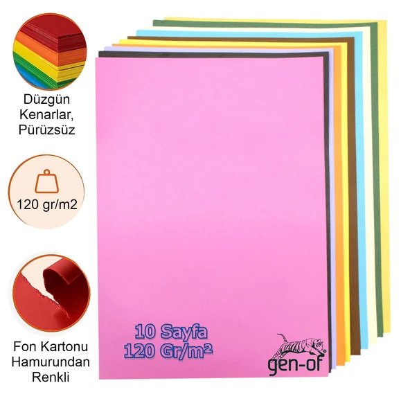 Gen-Of 25x35 Fon Kartonu 120 gr 10 Renk ve 300 Mikron Çıtçıtlı Dosya GEN-9121 - 2