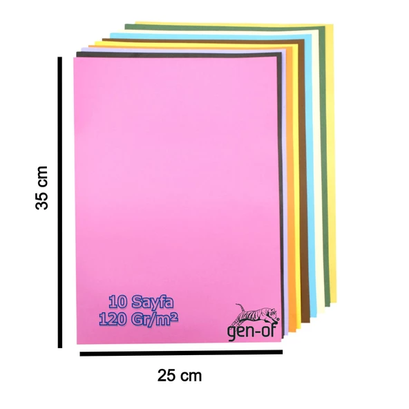 Gen-Of 25x35 Fon Kartonu 120 gr 10 Renk ve 300 Mikron Çıtçıtlı Dosya GEN-9121 - 5