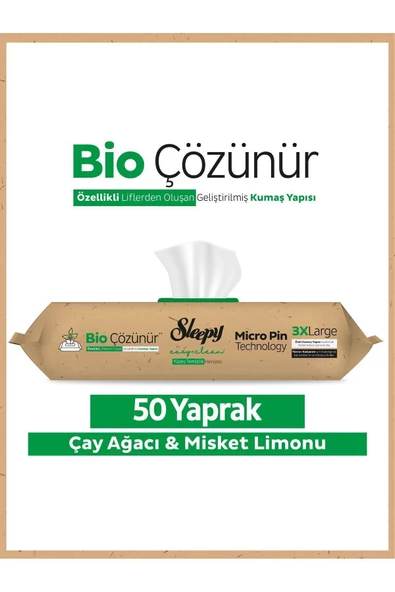 Sleepy Bio Çözünür Çay Ağacı ve Misket Limonu Yüzey Havlusu 50'li