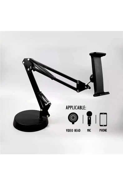 Metal Telefon Tablet Tutucu Zemin Standlı Teleskobik Akrobat 360 Derece Dönme - 3