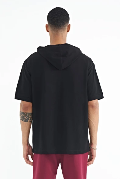 Tommy Life Erkek Siyah Kapüşonlu İnterlok T-shirt 88179 - 3
