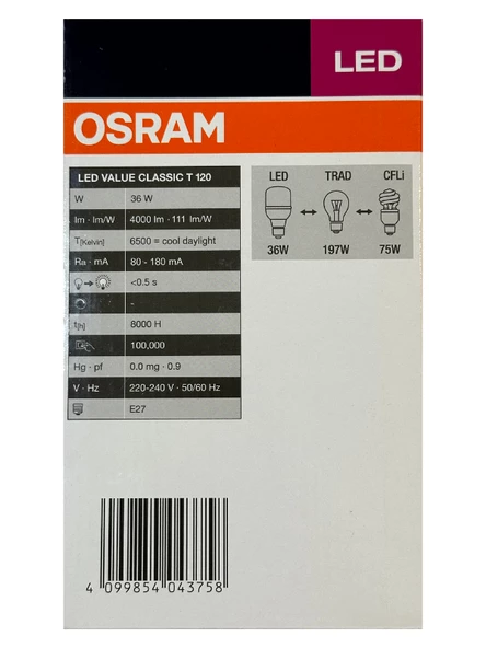 Osram 36W (197W) 6500K (Beyaz Işık) E27 Duylu Led Torch Ampul (10 Adet) - 4