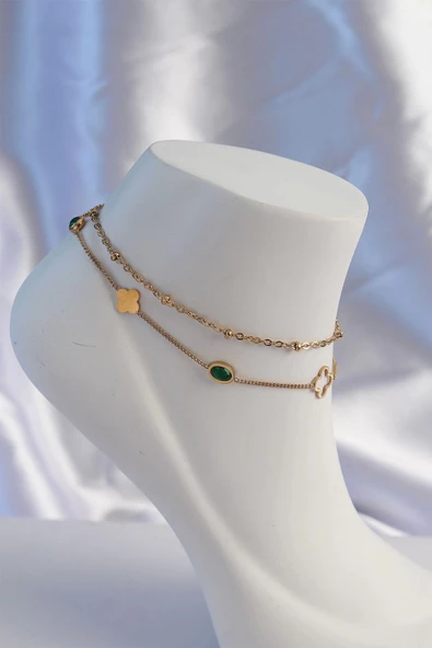 316L Çelik Gold Renk Topçuk Detay Renkli Çiçek Model Kadın Halhal