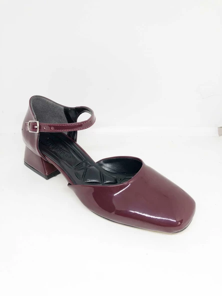 Küt Burun Rugan Ayakkabı Siyah Nut Bordo - 6