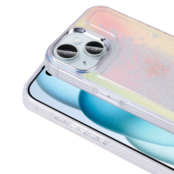 iPhone 13 Kılıf Airbagli Renkli Arka Yüzey Boncuk Tasarımlı Kumul Kapak - 6