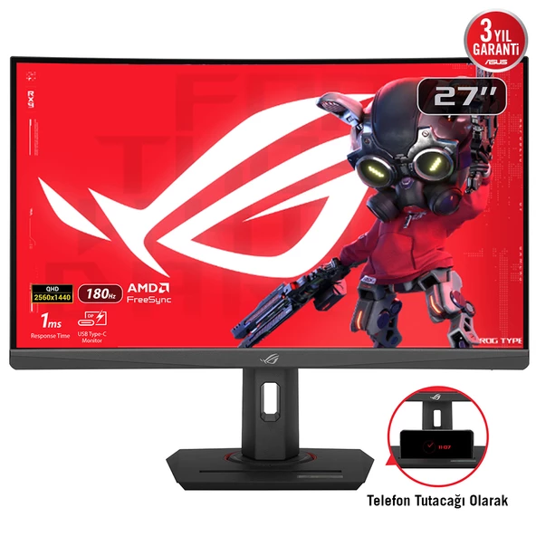 ASUS ROG STRIX XG27WCS 27" 1MS 180Hz QHD 2560x1440 DP/HDMI/TYPE-C VESA PIVOT IPS LED CURVED GAMING MONITOR ürün görseli 1