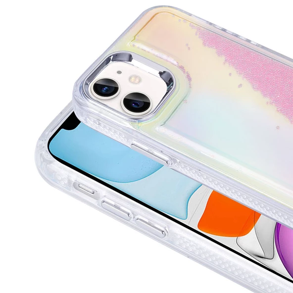 iPhone 11 Kılıf Airbagli Renkli Arka Yüzey Boncuk Tasarımlı Kumul Kapak - 4